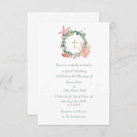 Invitation Plage thème Cross, Mariage nautique, Christian (Devant / Derrière)