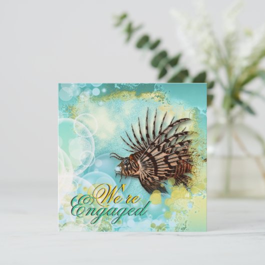 Invitation Plage thème fiançailles élégant aqua (Debout devant)