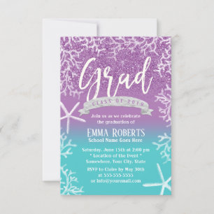 Invitation Plage Thème Lavender Turquoise Ombre Graduation Pa