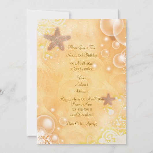 Invitation Plage thème mariage anniversaire corail (Dos)