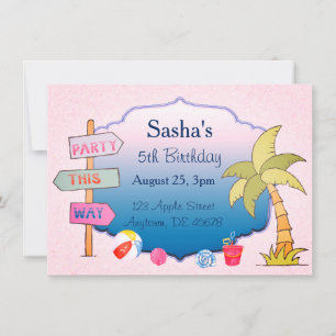 Invitation Plage Thème Personnalisé Anniversaire Fête Invitat