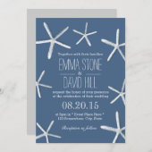 Invitation Plage Thème Starfish Cadre Marine Mariage bleu (Devant / Derrière)
