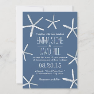 Invitation Plage Thème Starfish Cadre Marine Mariage bleu