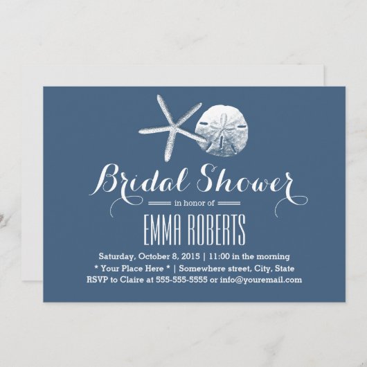 Invitation Plage Thème Starfish & Sand Dollar Fête des mariée (Devant / Derrière)