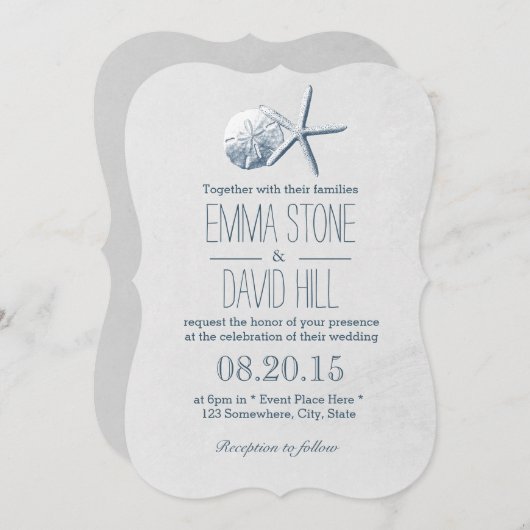 Invitation Plage Thème Starfish & Sand Dollar Mariage (Devant / Derrière)