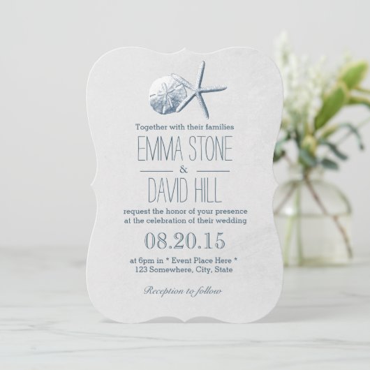 Invitation Plage Thème Starfish & Sand Dollar Mariage (Debout devant)