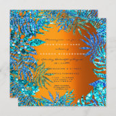 Invitation Plage Tropical Fern Leaf Ocean Blue Orange Parties (Devant / Derrière)