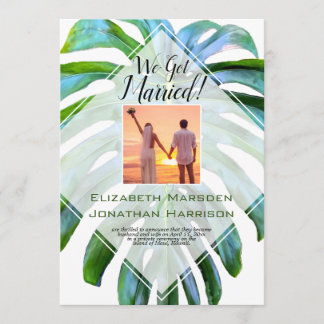 Invitation Plage Tropical Hawaii Leaf Juste Marié Élégant