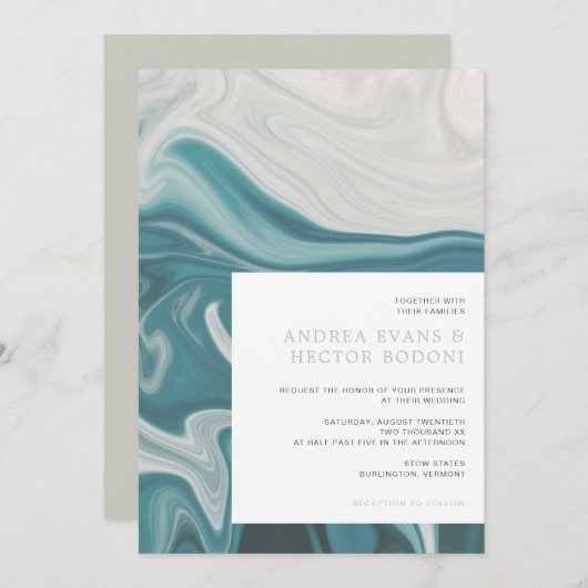 Invitation Plage Tropical moderne Dusty Blue & Grey Mariage (Devant / Derrière)