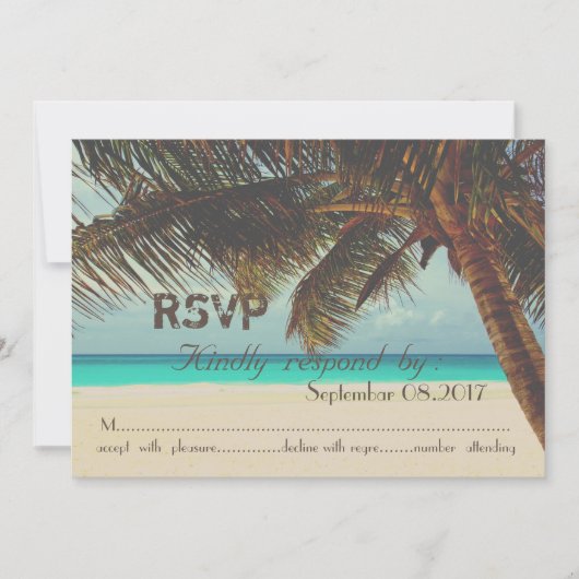 Invitation Plage, Tropical, Palm RSVP (Devant)