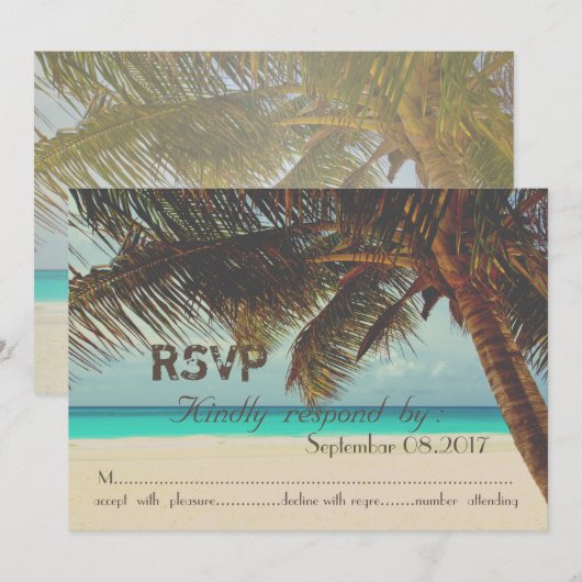 Invitation Plage,Tropical,Palme   RSVP (Devant / Derrière)