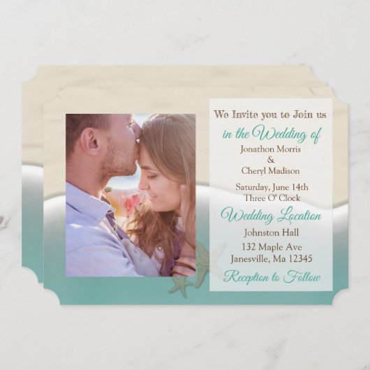 Invitation Plage Tropical Thème Mariage photo Invite (Devant / Derrière)