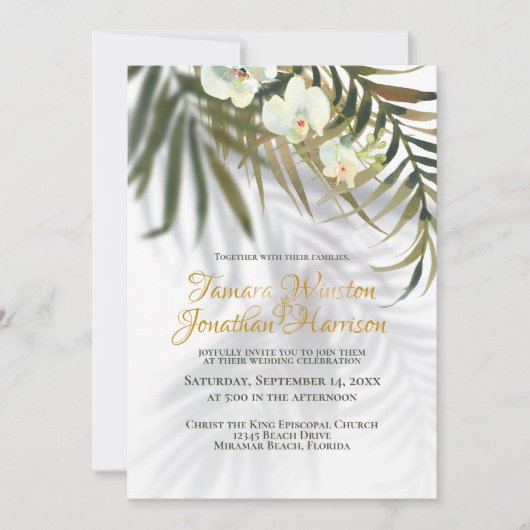 Invitation Plage Tropical Tout En Un Palmiers Ombres Mariage  (Devant)