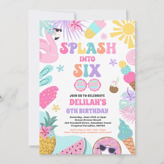 Invitation Plage Tropicale 6 Anniversaire Fête (Devant)