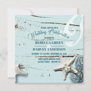 Invitation plage tropicale aqua bleu coquillage étoile de mer