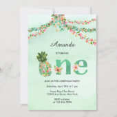 Invitation Plage tropicale Aquarelle florale Premier annivers (Devant)