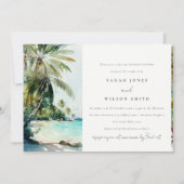 Invitation Plage tropicale Aquarelle Palm Arbre Couples Douch (Devant)