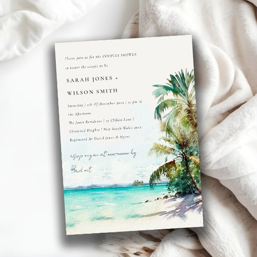 Invitation Plage tropicale Aquarelle Palm Arbre Couples Douch