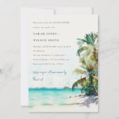 Invitation Plage tropicale Aquarelle Palm Arbre Couples Douch (Devant)