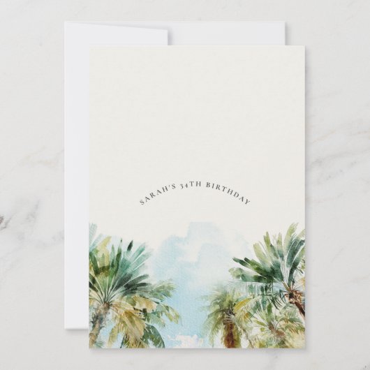 Invitation Plage tropicale aquarelle Palm Tree Anniversaire (Dos)