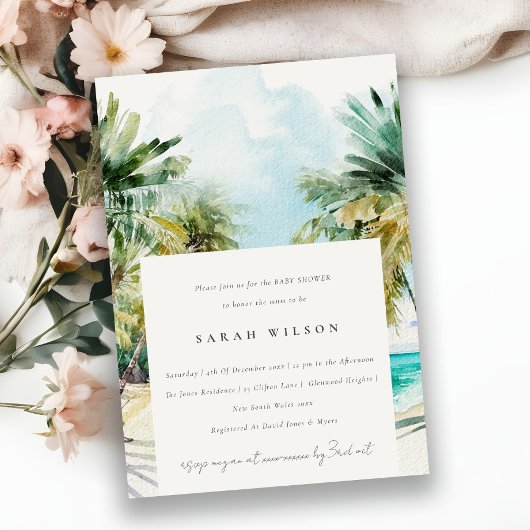 Invitation Plage tropicale aquarelle Palm Tree Baby shower