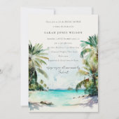 Invitation Plage tropicale aquarelle Palm Trees Fête des mari (Devant)