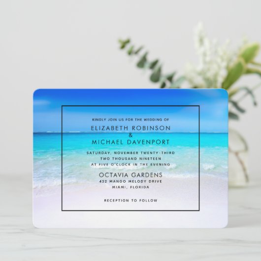 Invitation Plage tropicale avec Mariage de mer turquoise (Debout devant)
