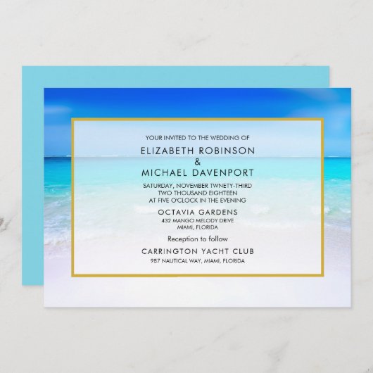 Invitation Plage tropicale avec Mariage de mer turquoise (Devant / Derrière)
