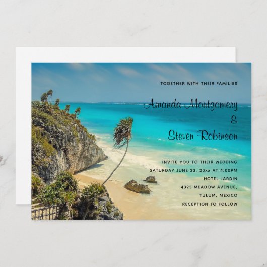Invitation Plage tropicale avec Mariage de palmiers balayés p (Devant / Derrière)