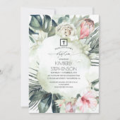 Invitation Plage tropicale Blush Fleurs roses Baptême (Devant)