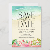 Invitation Plage tropicale Calligraphie florale Enregistrer l (Devant)