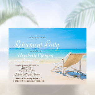 Invitation Plage tropicale, chaise relax Fête de retraite