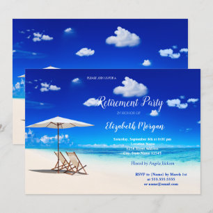 Invitation Plage tropicale, chaise sable nuages fête de retra