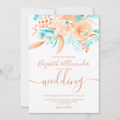 Invitation Plage tropicale corail bleu mariage chic floral (Devant)