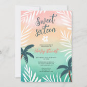 Invitation Plage tropicale coucher de soleil palmier Sweet 16 (Devant)