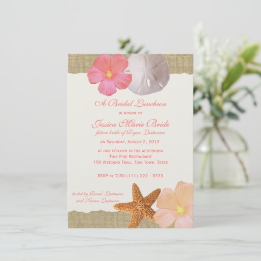 Invitation Plage tropicale Déjeuner nuptial rustique (Debout devant)