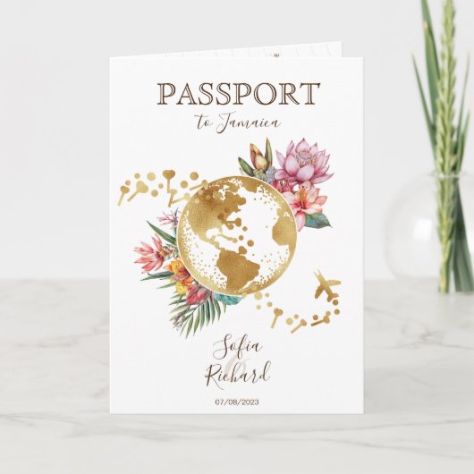 Invitation Plage tropicale Destination Mariage Passeport QR C (Devant)