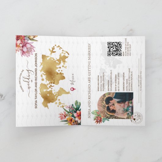 Invitation Plage tropicale Destination Mariage Passeport QR C (Intérieur)