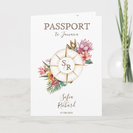 Invitation Plage tropicale Destination Mariage Passeport QR C (Devant)