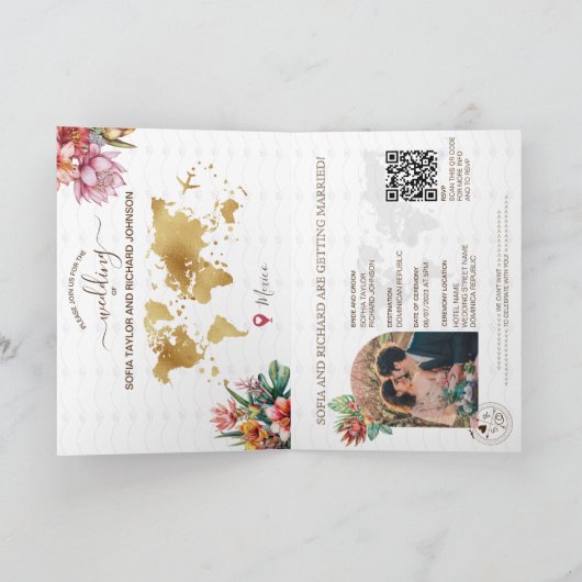 Invitation Plage tropicale Destination Mariage Passeport QR C (Intérieur)