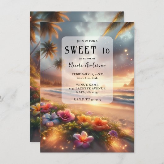 Invitation Plage tropicale enchantée Hibiscus magique Sweet 1 (Devant / Derrière)