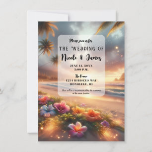 Invitation Plage tropicale enchantée Magique Hibiscus Mariage
