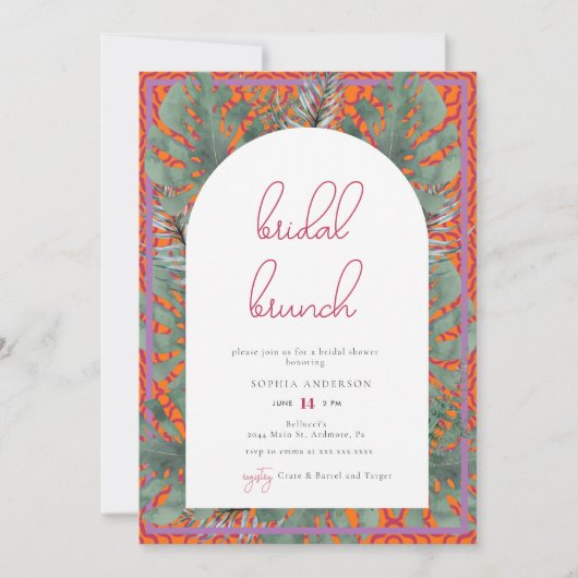 Invitation Plage tropicale Été Fuchsia Brunch nuptial (Devant)