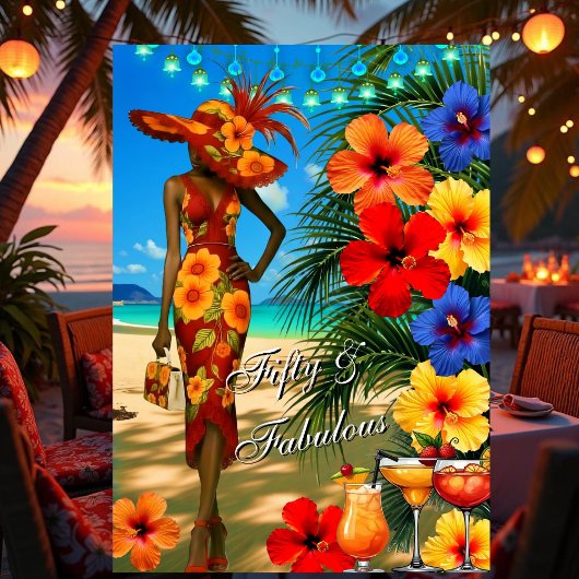 Invitation Plage tropicale Fabuleux 50 anniversaire Hibiscus