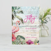 Invitation plage tropicale flamingo 50e anniversaire (Debout devant)