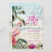Invitation plage tropicale flamingo 50e anniversaire (Devant / Derrière)