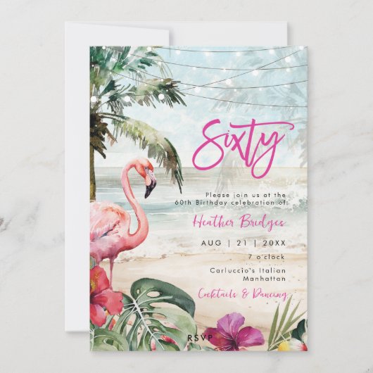Invitation plage tropicale flamingo 60e anniversaire (Devant)