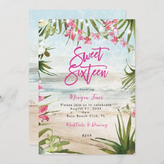 Invitation plage tropicale fleurie douce 16 partie (Devant / Derrière)