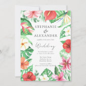 Invitation Plage tropicale Floral QR Code Mariage (Devant)