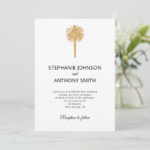 Invitation Plage tropicale Gold Palm Tree Destination Mariage (Debout devant)